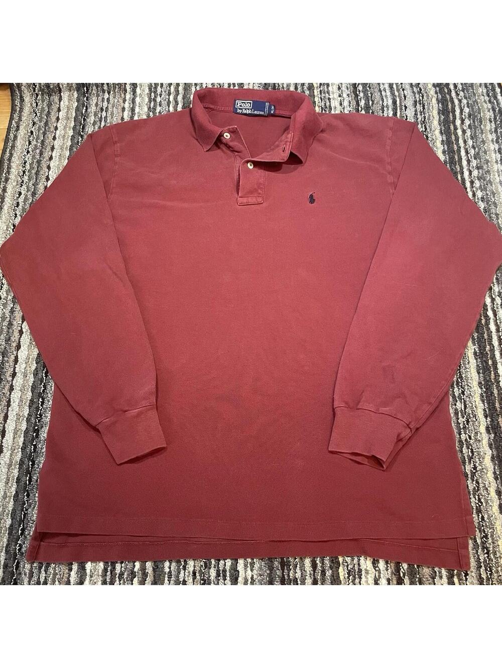 Vintage Polo Ralph Lauren Men's Long Sleeve Polo Shirt Burgundy Size XL *READ